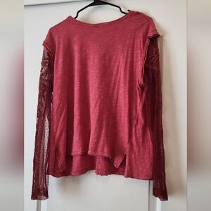 Free People Burgundy Lace Sleeve Blouse